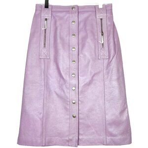 NWT Vintage Terry Lewis Leather Skirt Women's Size 8P Lavender Snap-Front Midi